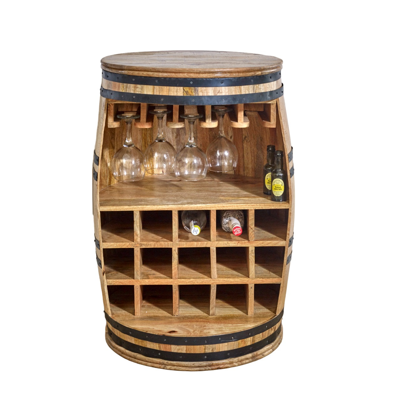 Vogo Solid Dark Wood Barrel Wine Sideboard