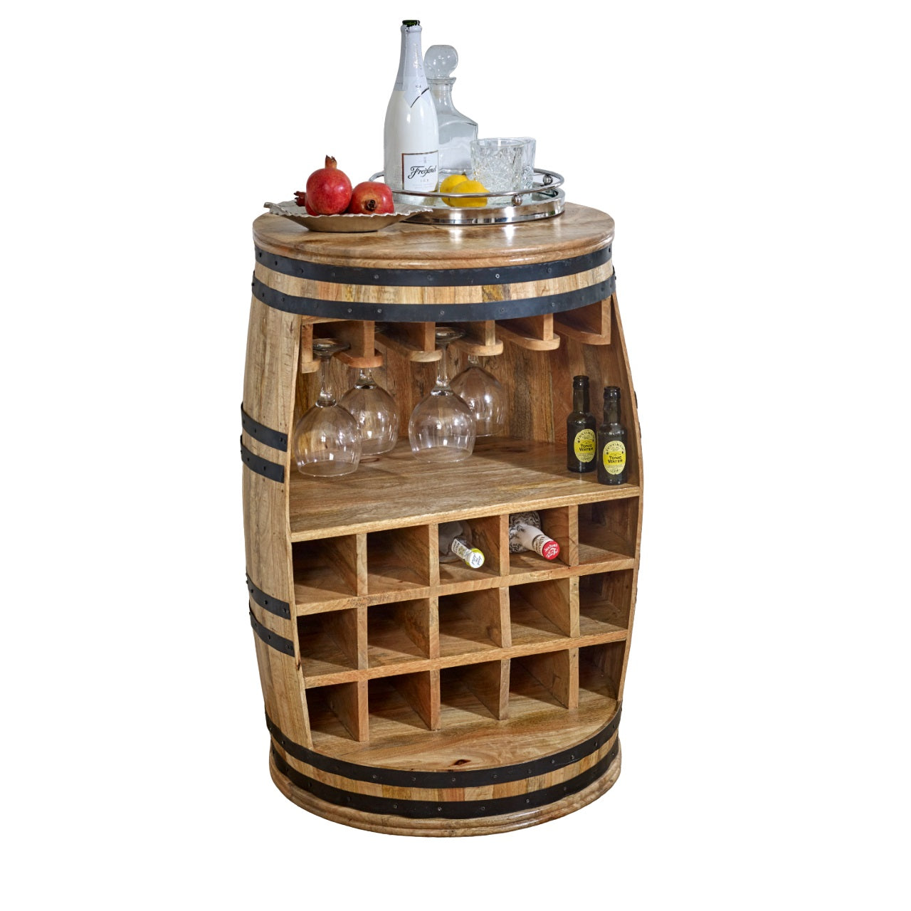 Vogo Solid Dark Wood Barrel Wine Sideboard