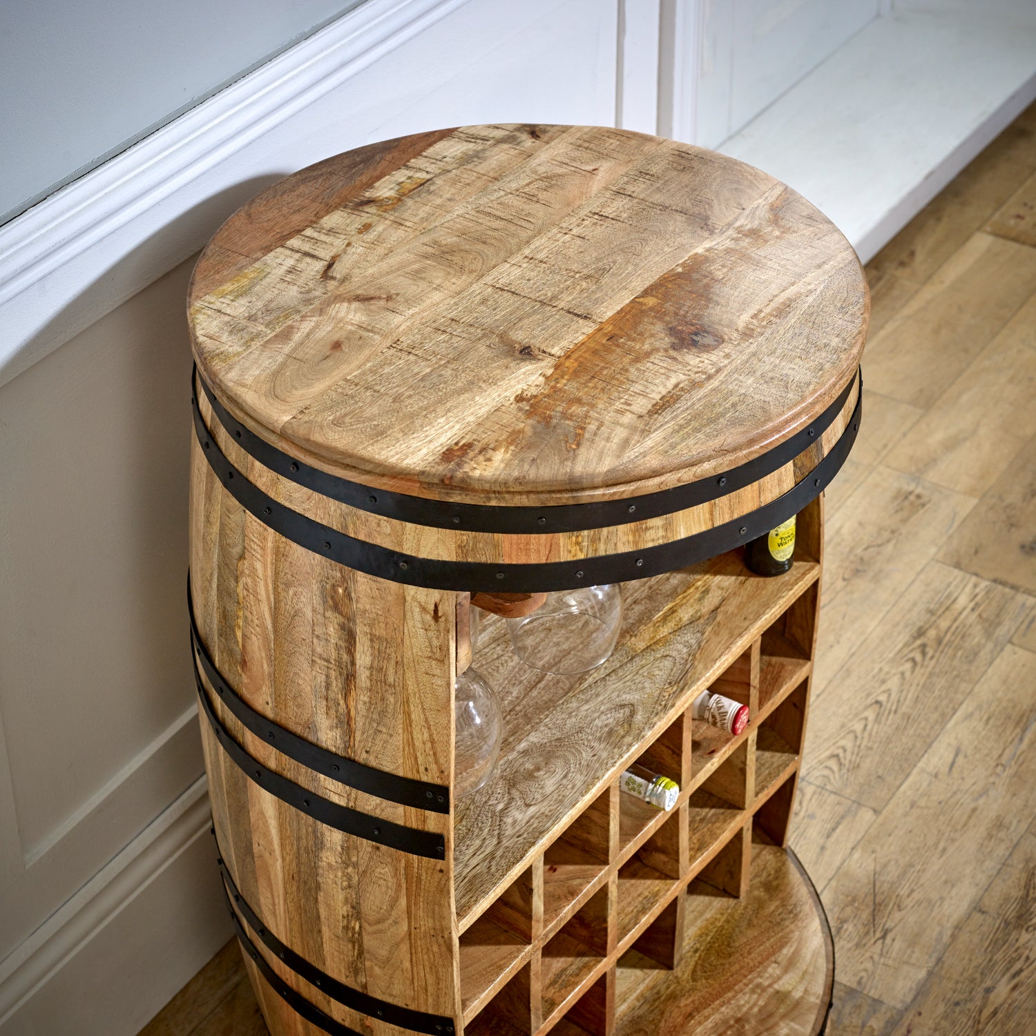 Vogo Solid Dark Wood Barrel Wine Sideboard