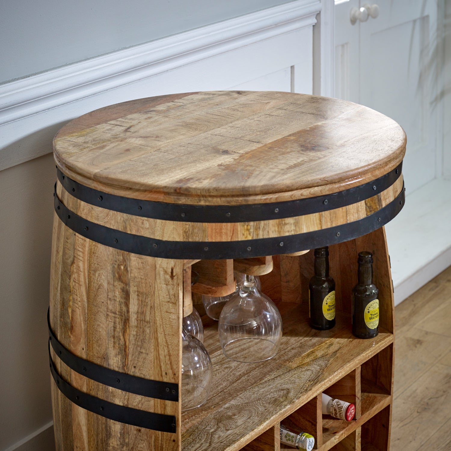 Vogo Solid Dark Wood Barrel Wine Sideboard