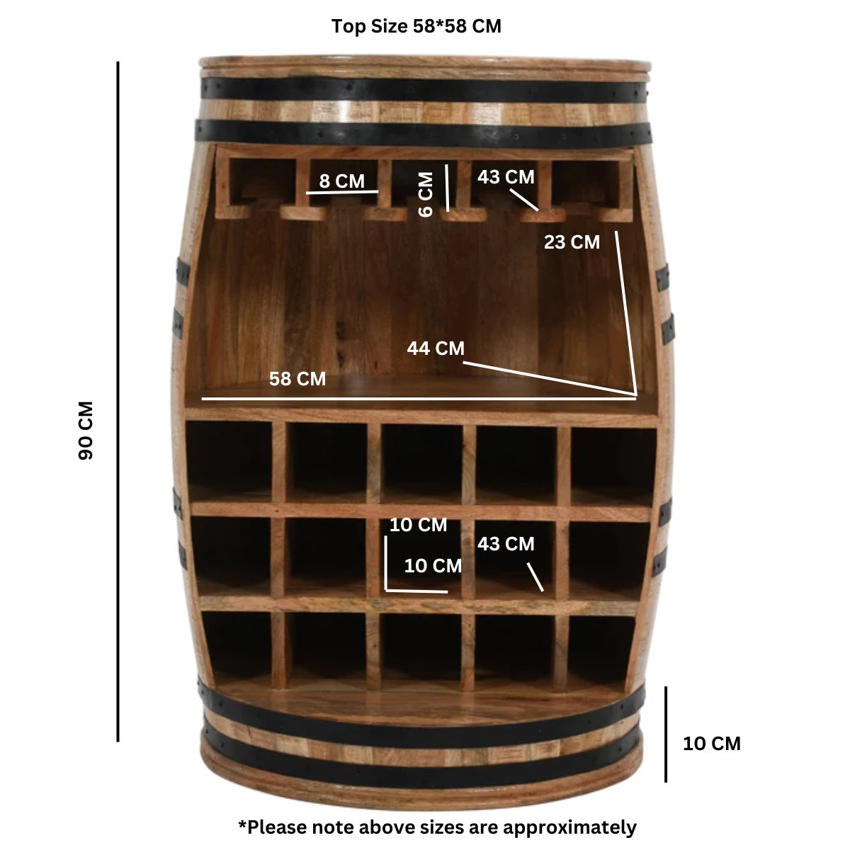 Vogo Solid Dark Wood Barrel Wine Sideboard