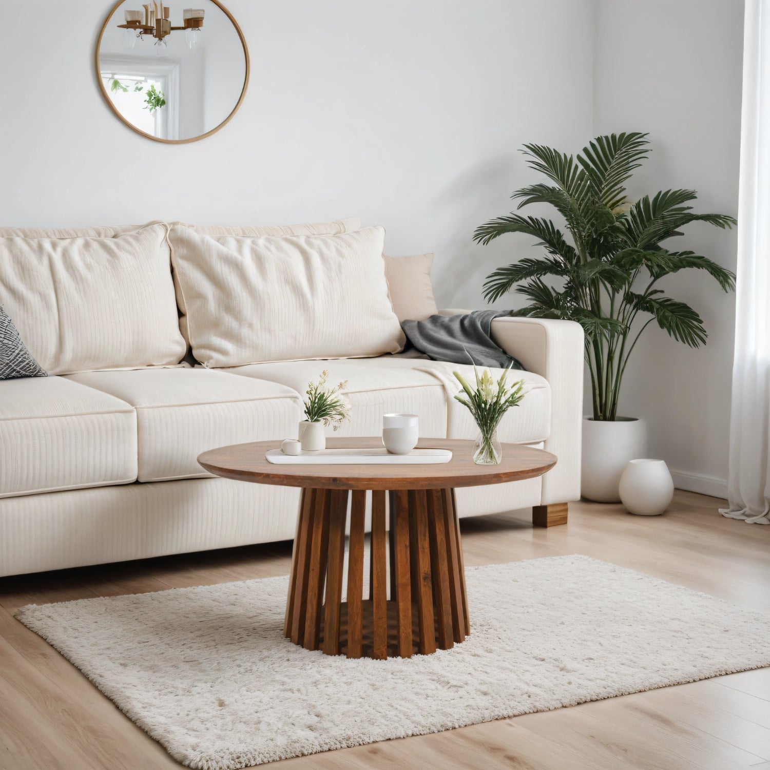 Farris Mango Wood Round Coffee Table 80Cm