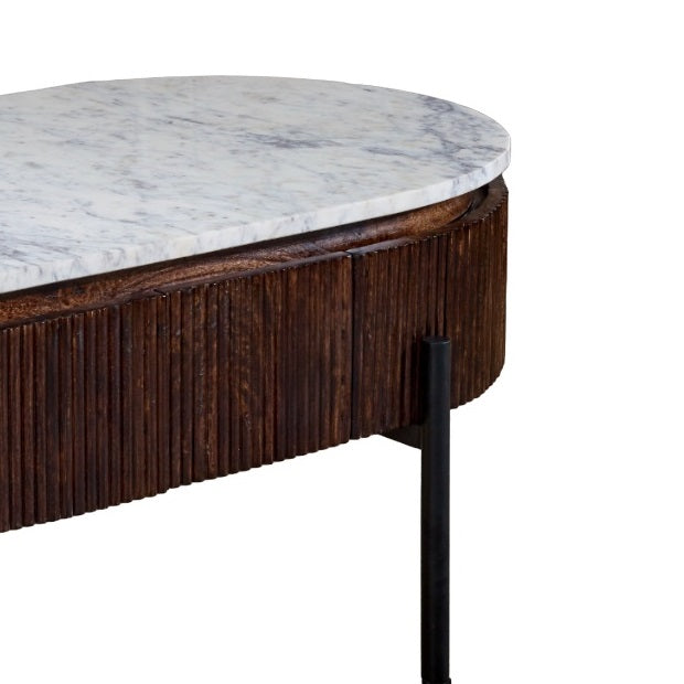 Cardella Mango Wood Rectangular Fluted Coffee Table With Marble Top & Metal Legs