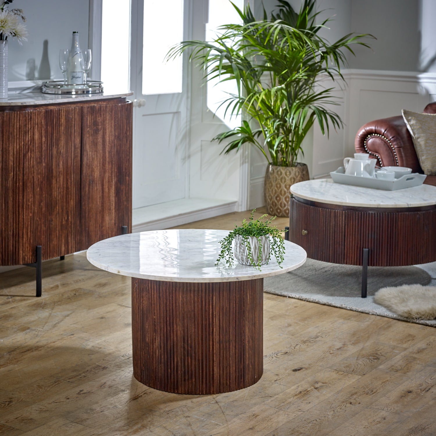 Cardella Mango Wood Coffee Table With Marble Top