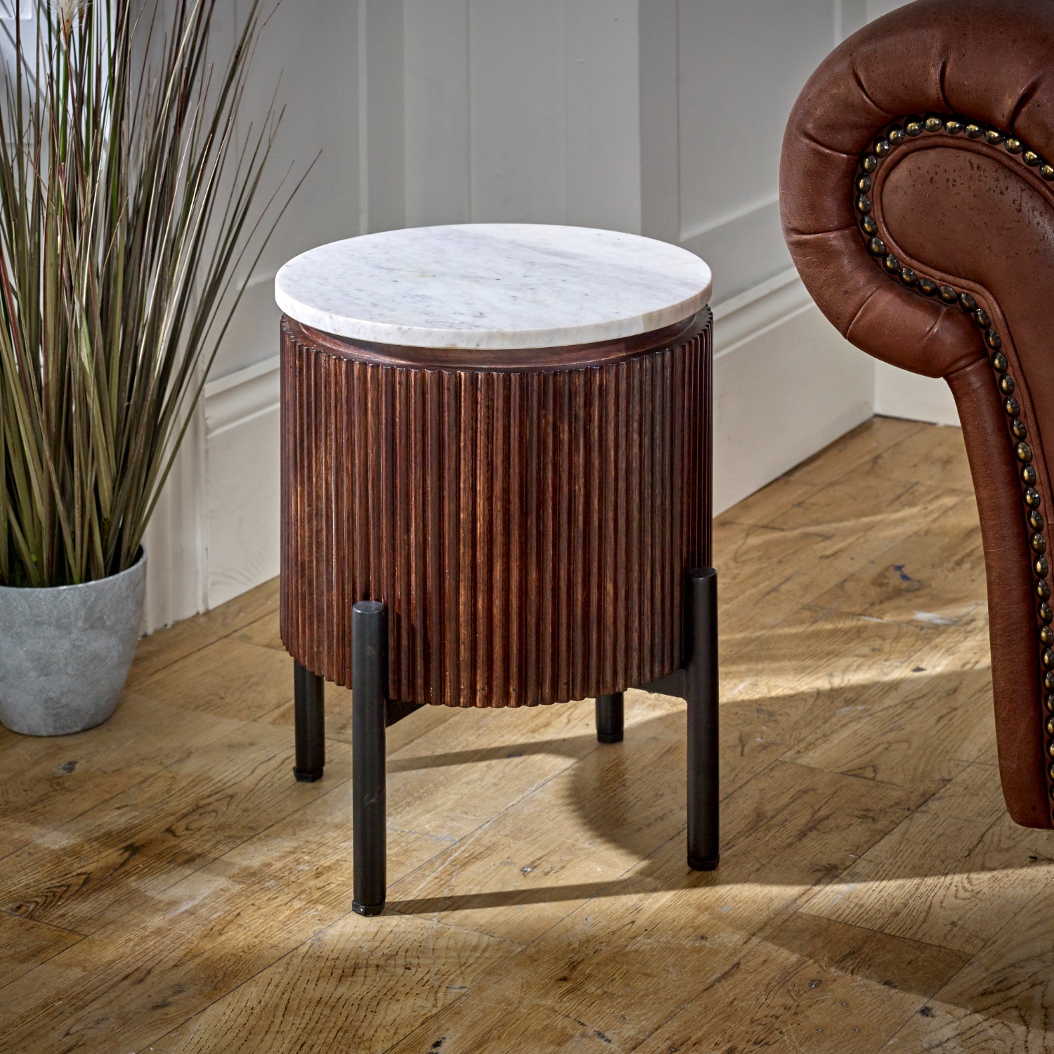 Cardella Mango Wood Side Table With Marble Top & Metal Legs