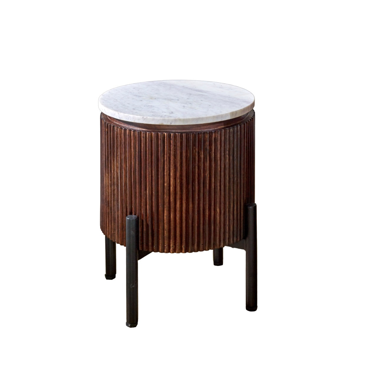 Cardella Mango Wood Side Table With Marble Top & Metal Legs