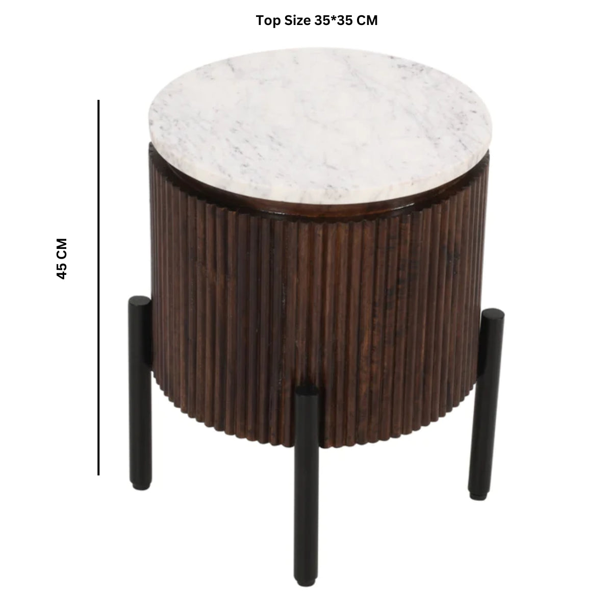 Cardella Mango Wood Side Table With Marble Top & Metal Legs