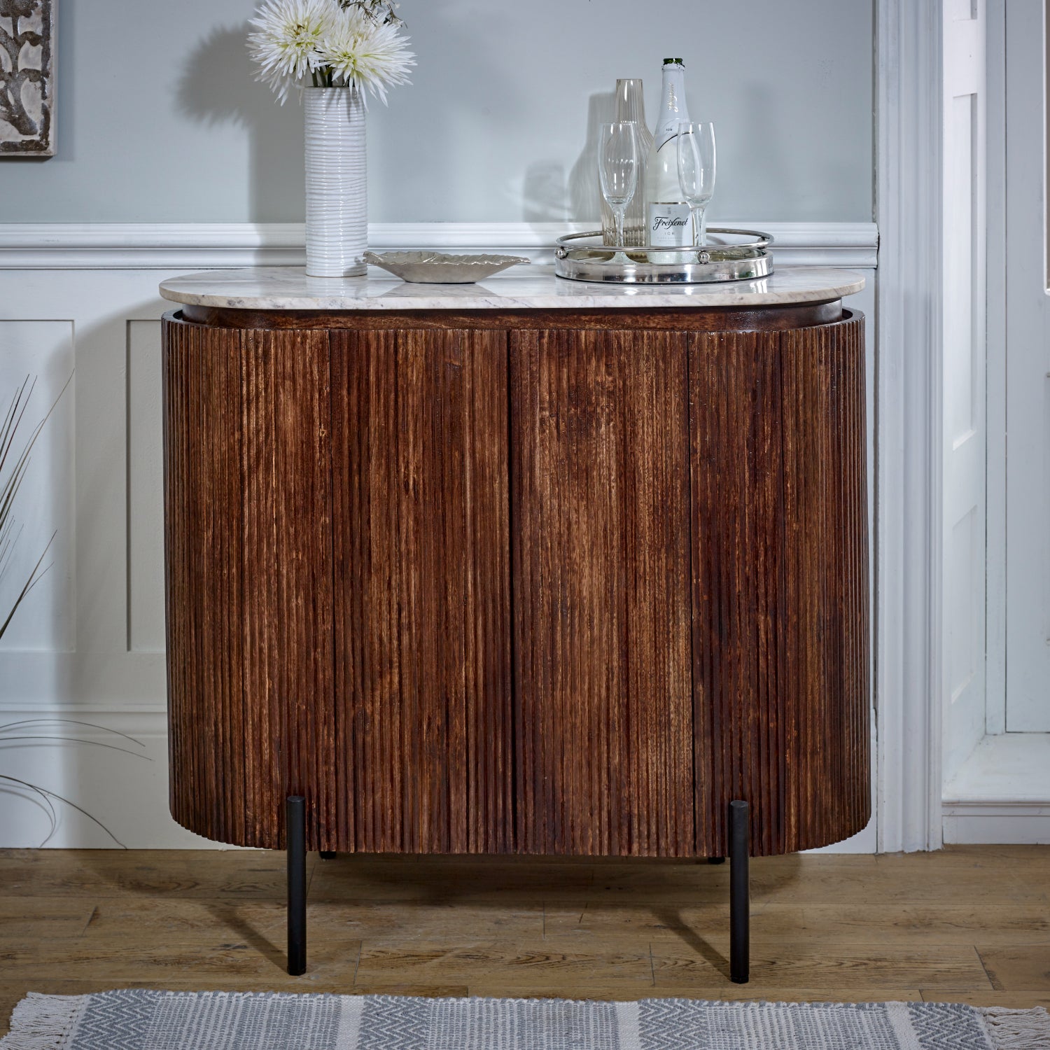 Cardella Solid Wood Sideboard/Drinks Cabinet With Marble Top & Metal Legs