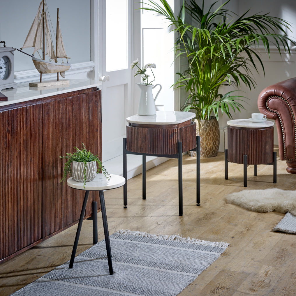 Cardella Solid Wood Sideboard/Drinks Cabinet With Marble Top & Metal Legs