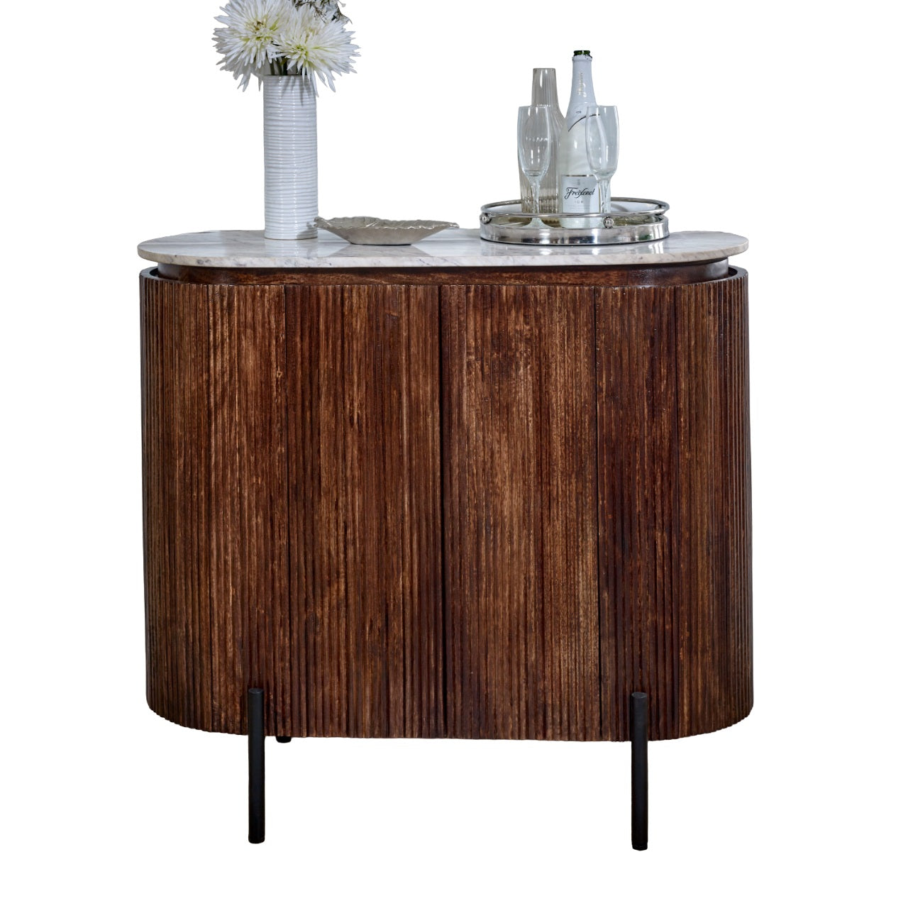 Cardella Solid Wood Sideboard/Drinks Cabinet With Marble Top & Metal Legs