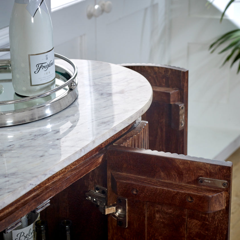Cardella Solid Wood Sideboard/Drinks Cabinet With Marble Top & Metal Legs