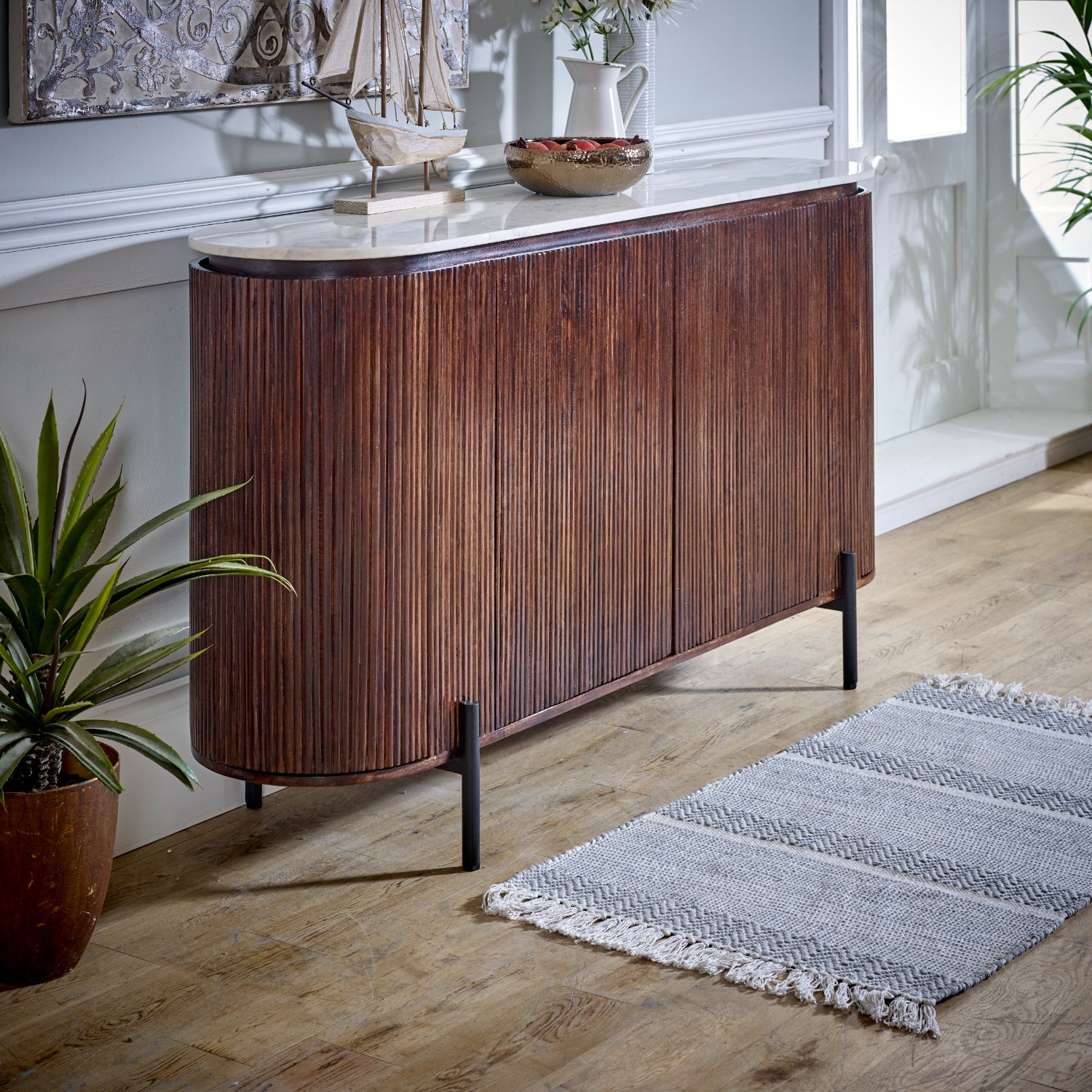 Cardella Mango Wood Sideboard With Marble Top & Metal Legs