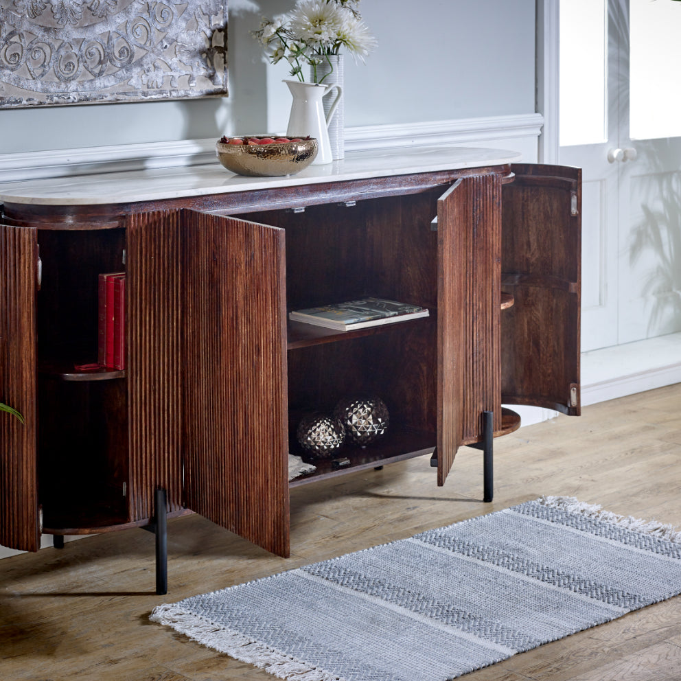 Cardella Mango Wood Sideboard With Marble Top & Metal Legs