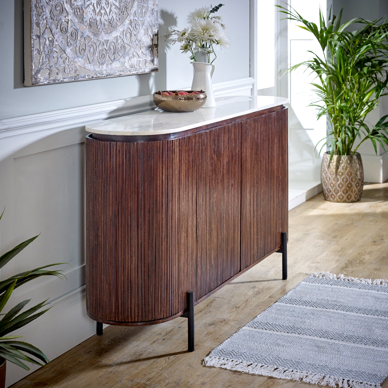 Cardella Mango Wood Sideboard With Marble Top & Metal Legs