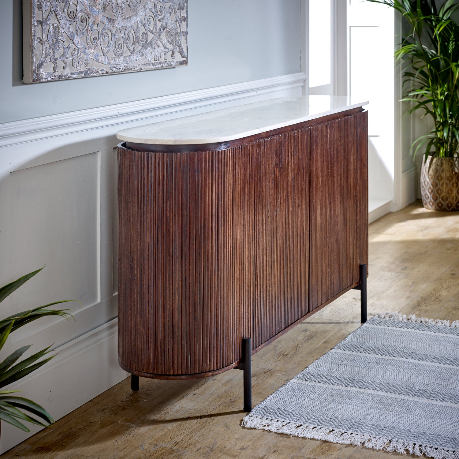 Cardella Mango Wood Sideboard With Marble Top & Metal Legs