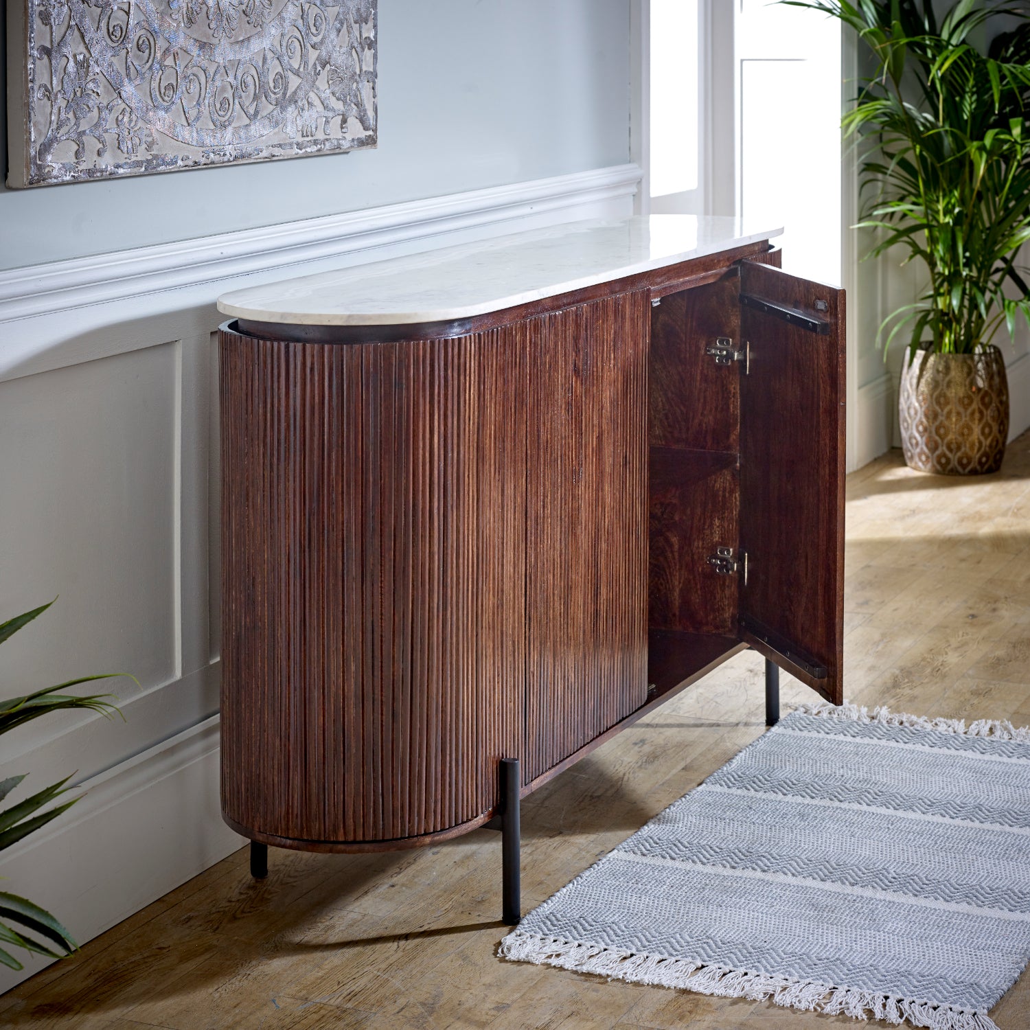 Cardella Mango Wood Sideboard With Marble Top & Metal Legs