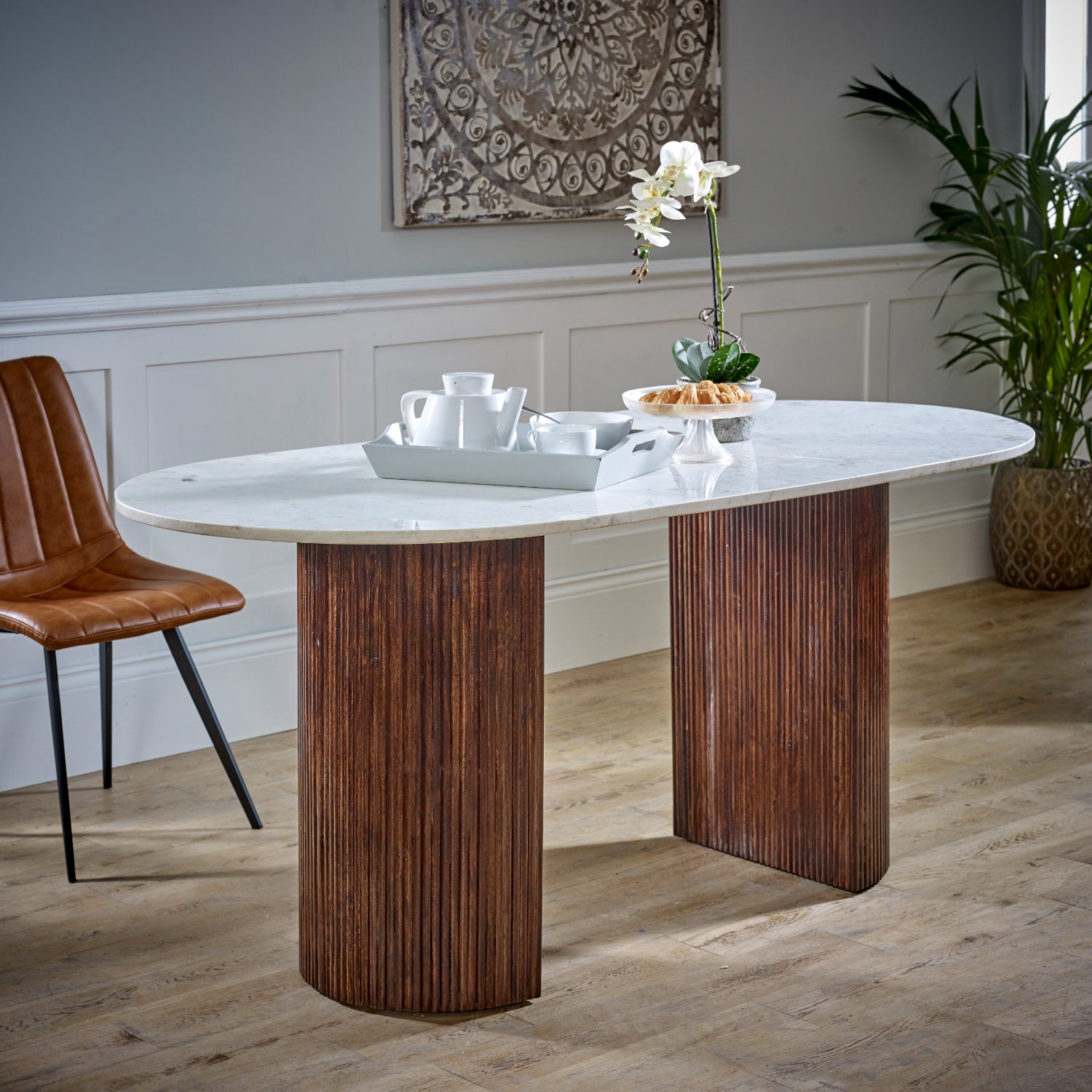 Cardella Mango Wood Dining Table 170Cm With Marble Top