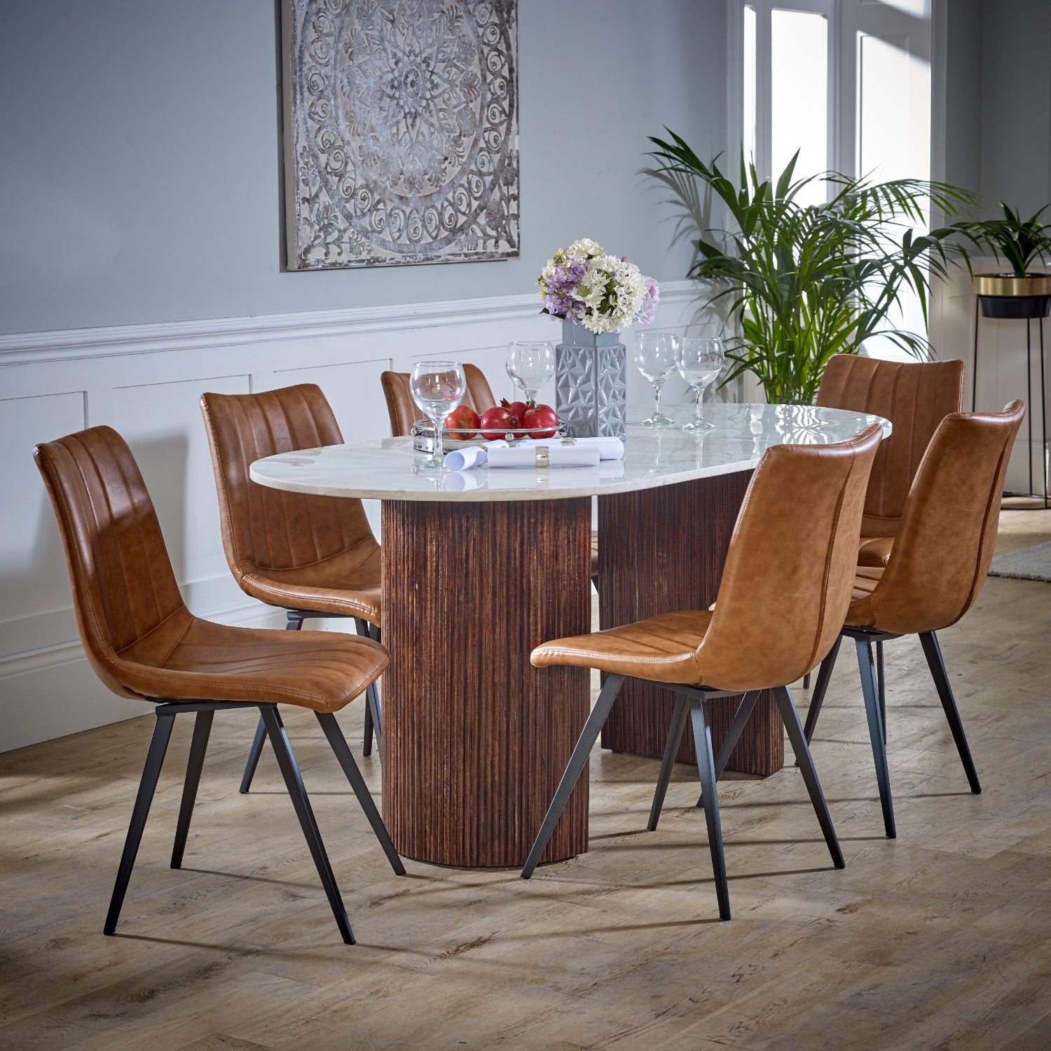 Cardella Mango Wood Dining Table 170Cm With Marble Top