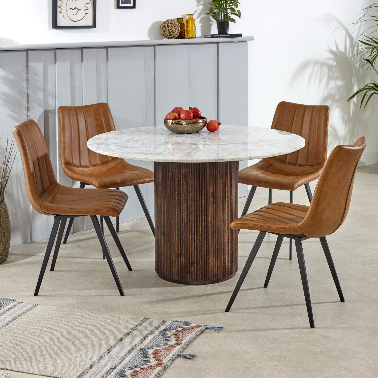 Cardella Mango Wood Dining Table Round With Marble Top