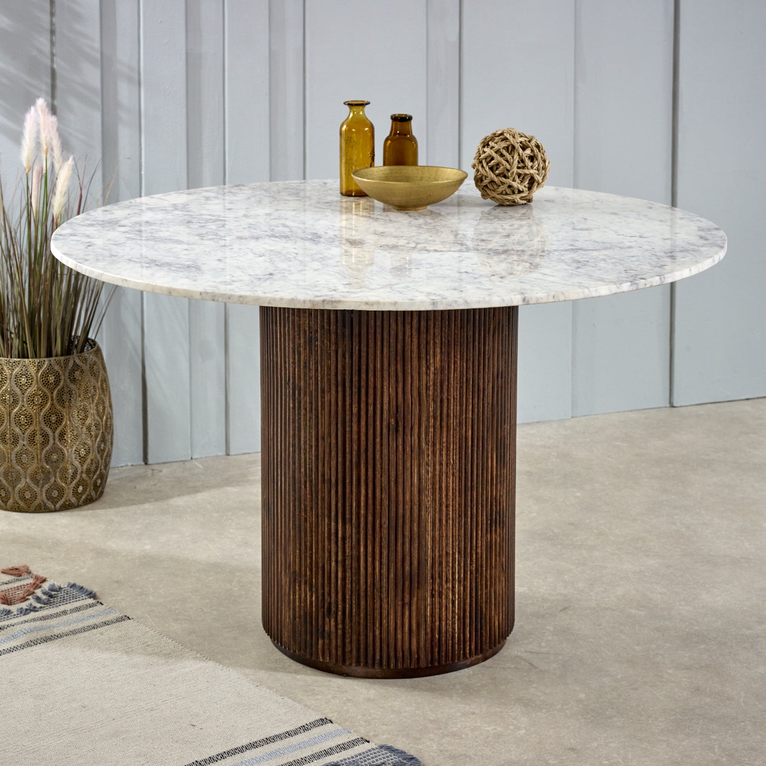 Cardella Mango Wood Dining Table Round With Marble Top