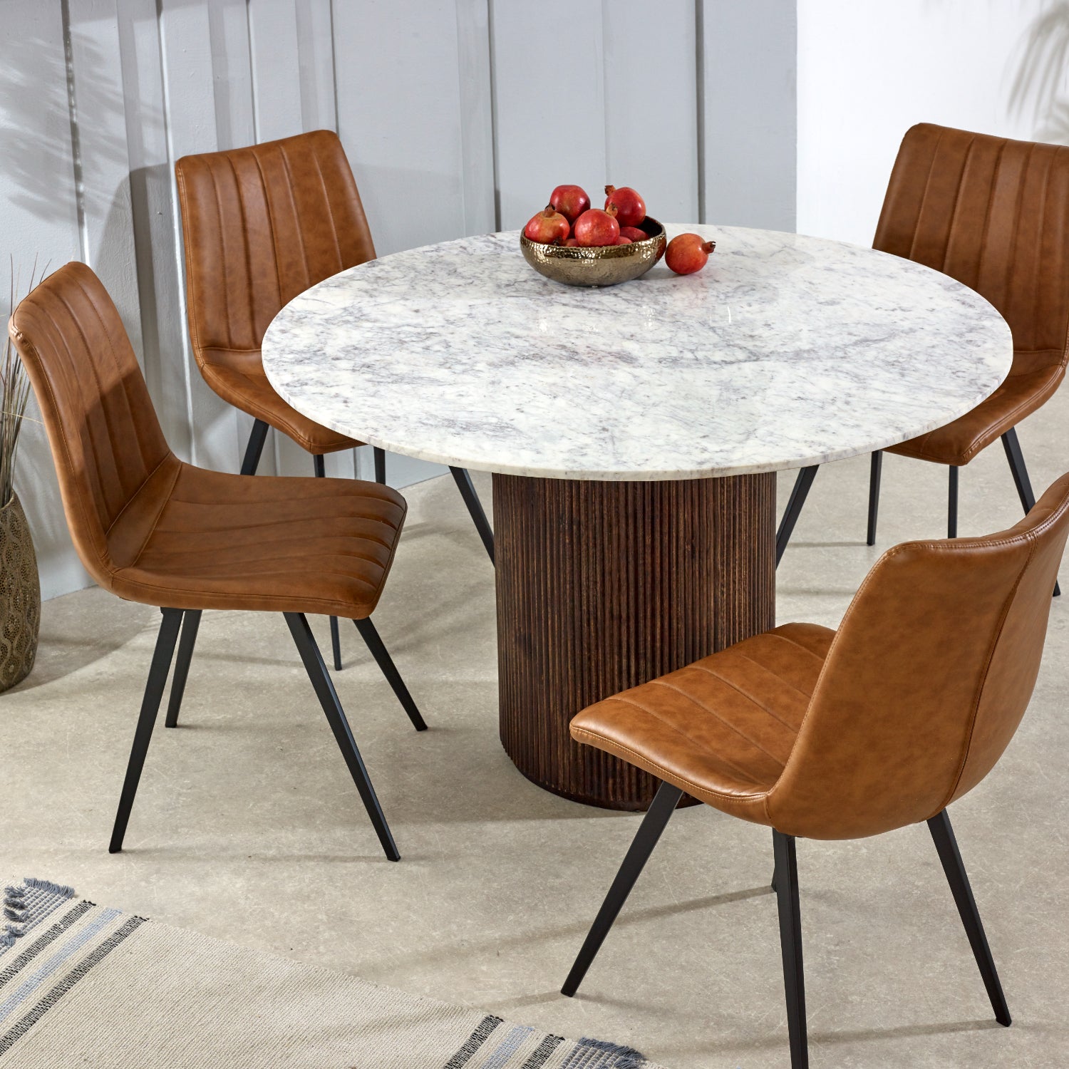 Cardella Mango Wood Dining Table Round With Marble Top