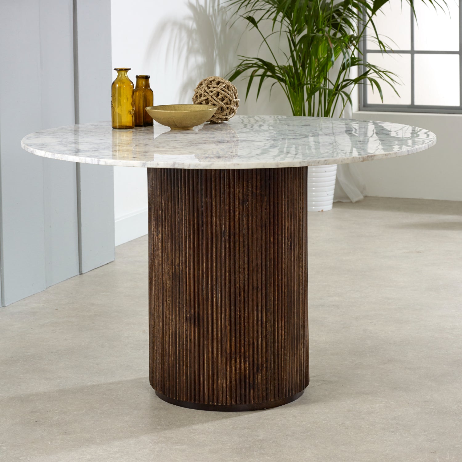 Cardella Mango Wood Dining Table Round With Marble Top