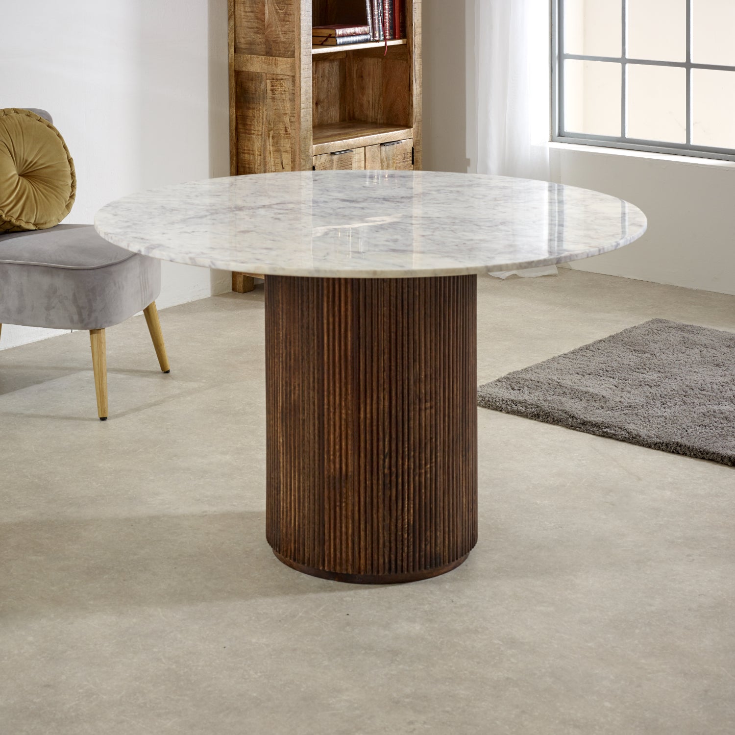 Cardella Mango Wood Dining Table Round With Marble Top