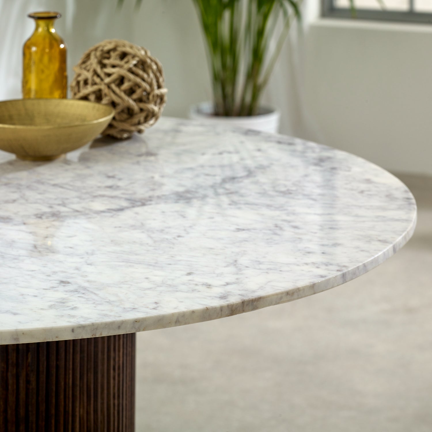 Cardella Mango Wood Dining Table Round With Marble Top