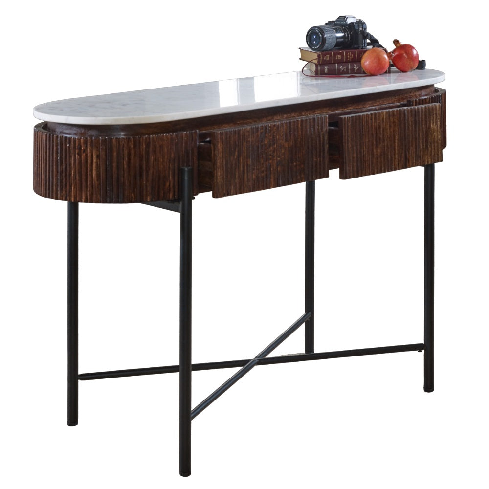 Cardella Mango Wood Console Table With Marble Top And Metal Legs
