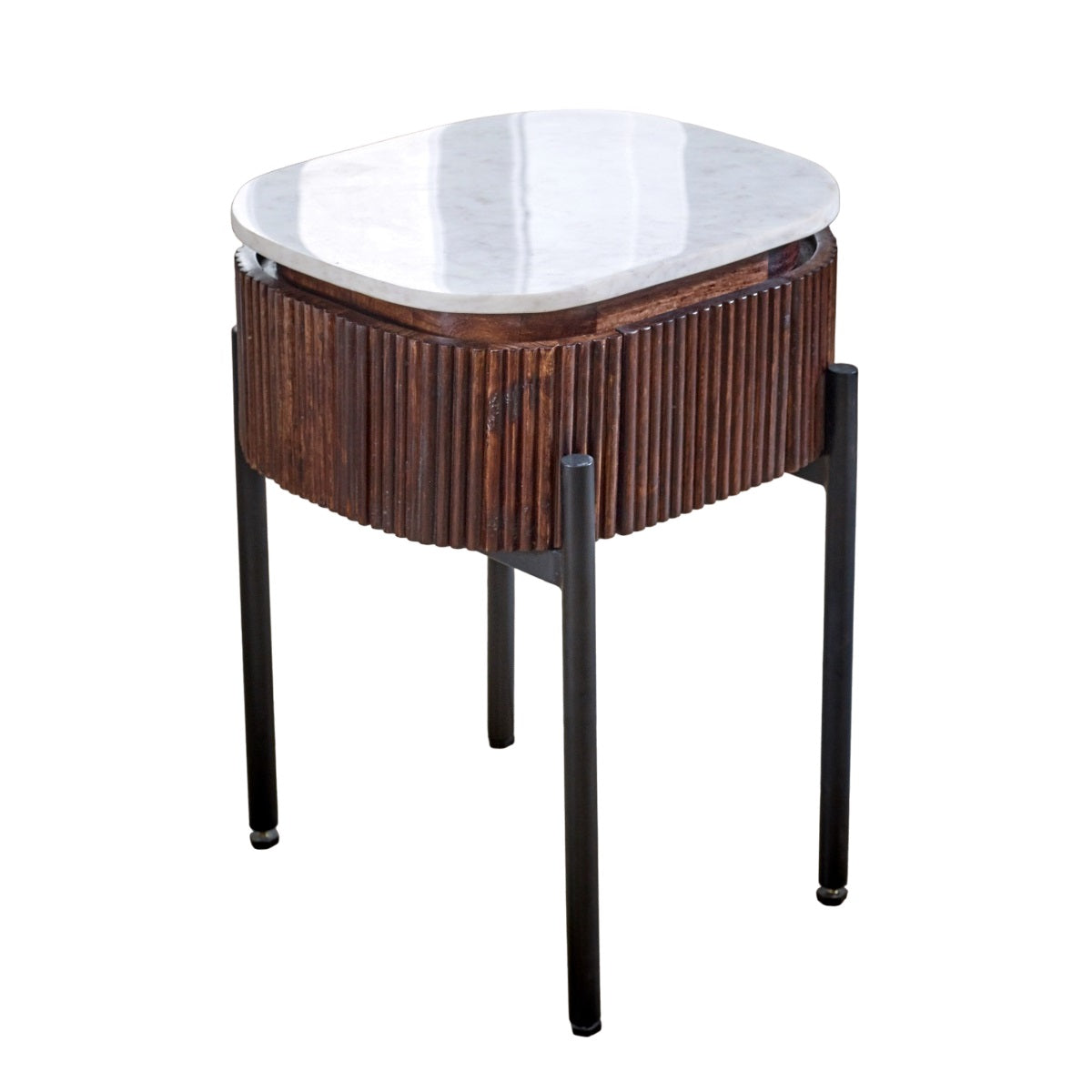 Cardella Mango Wood Bedside Table With Marble Top & Metal Legs