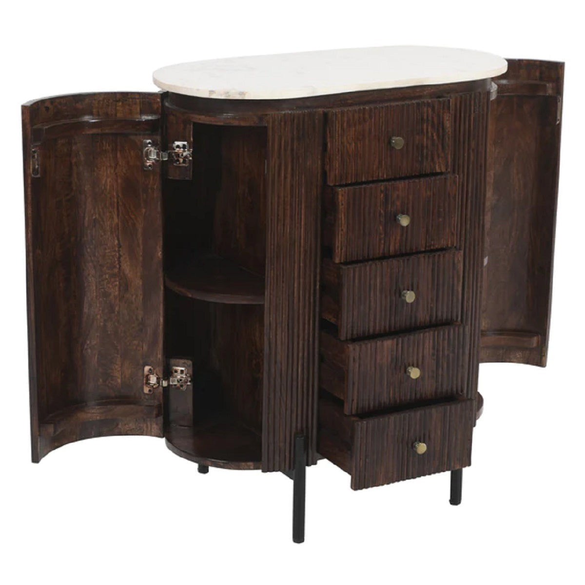 Cardella Mango Wood Wide Chest Of Drawers With Marble Top & Metal Legs
