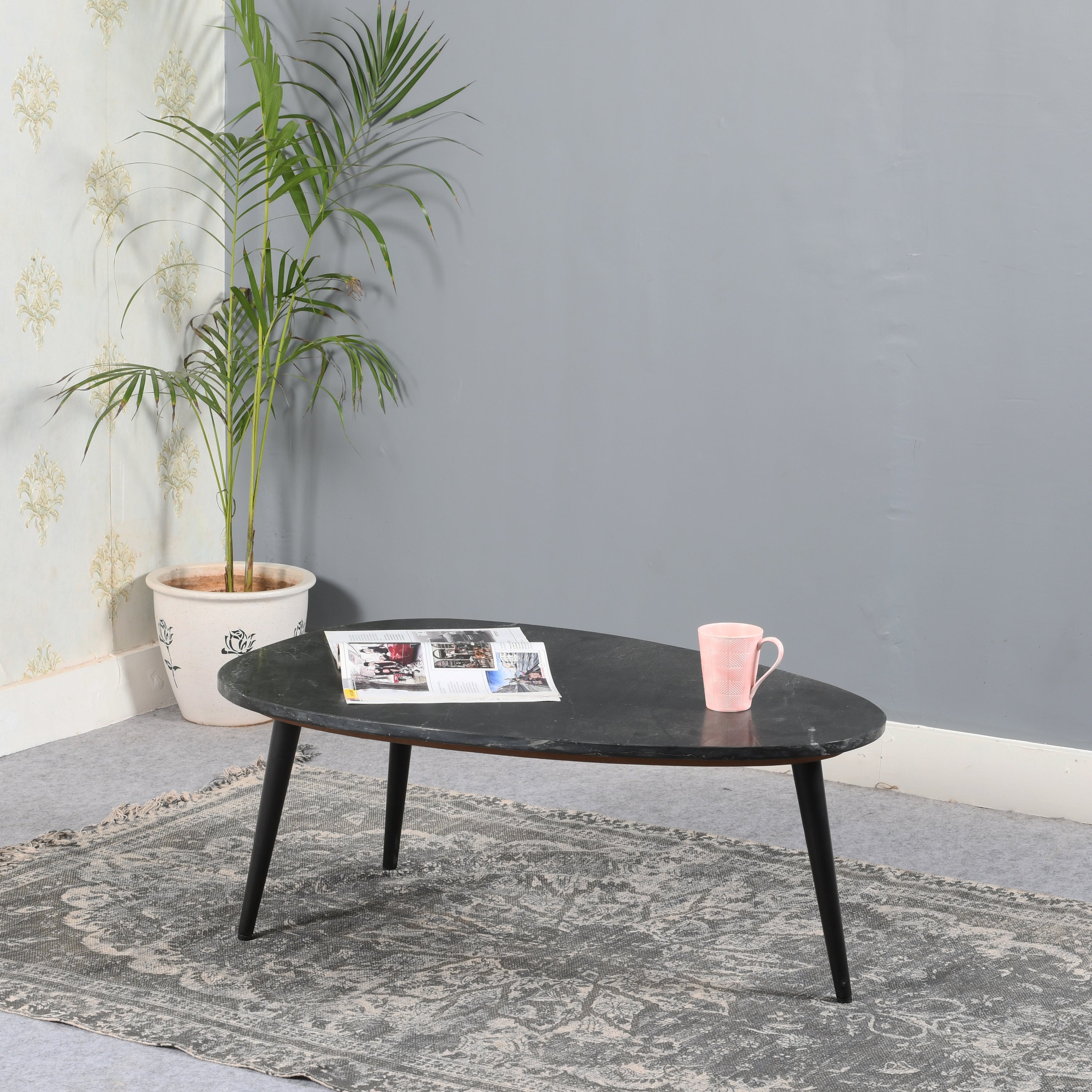 Cardella Coffee Table With Black Marble Top & Metal Legs