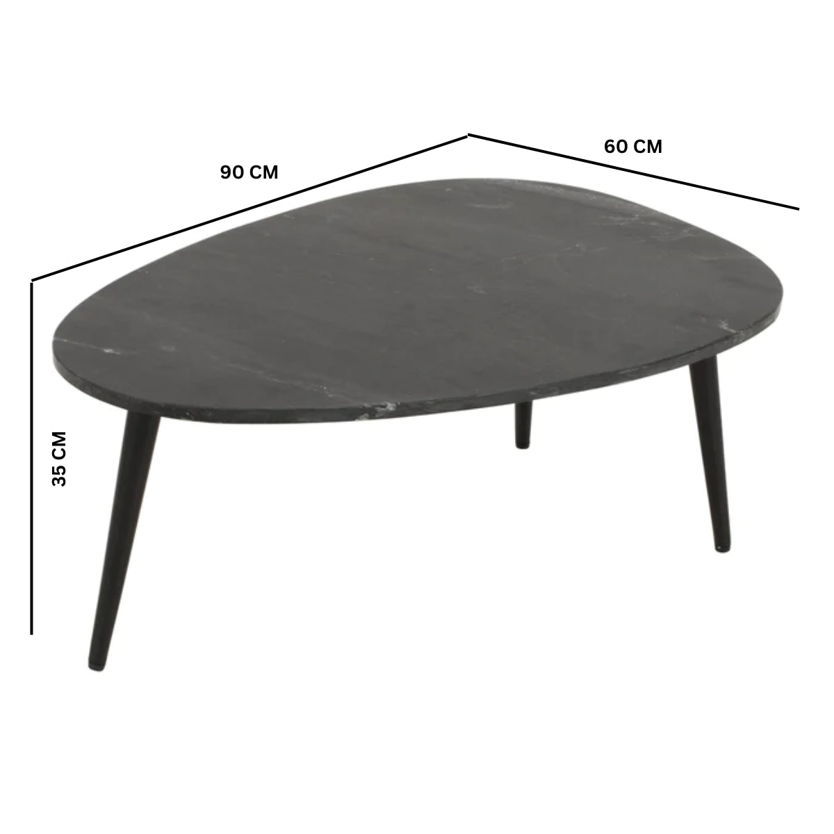 Cardella Coffee Table With Black Marble Top & Metal Legs