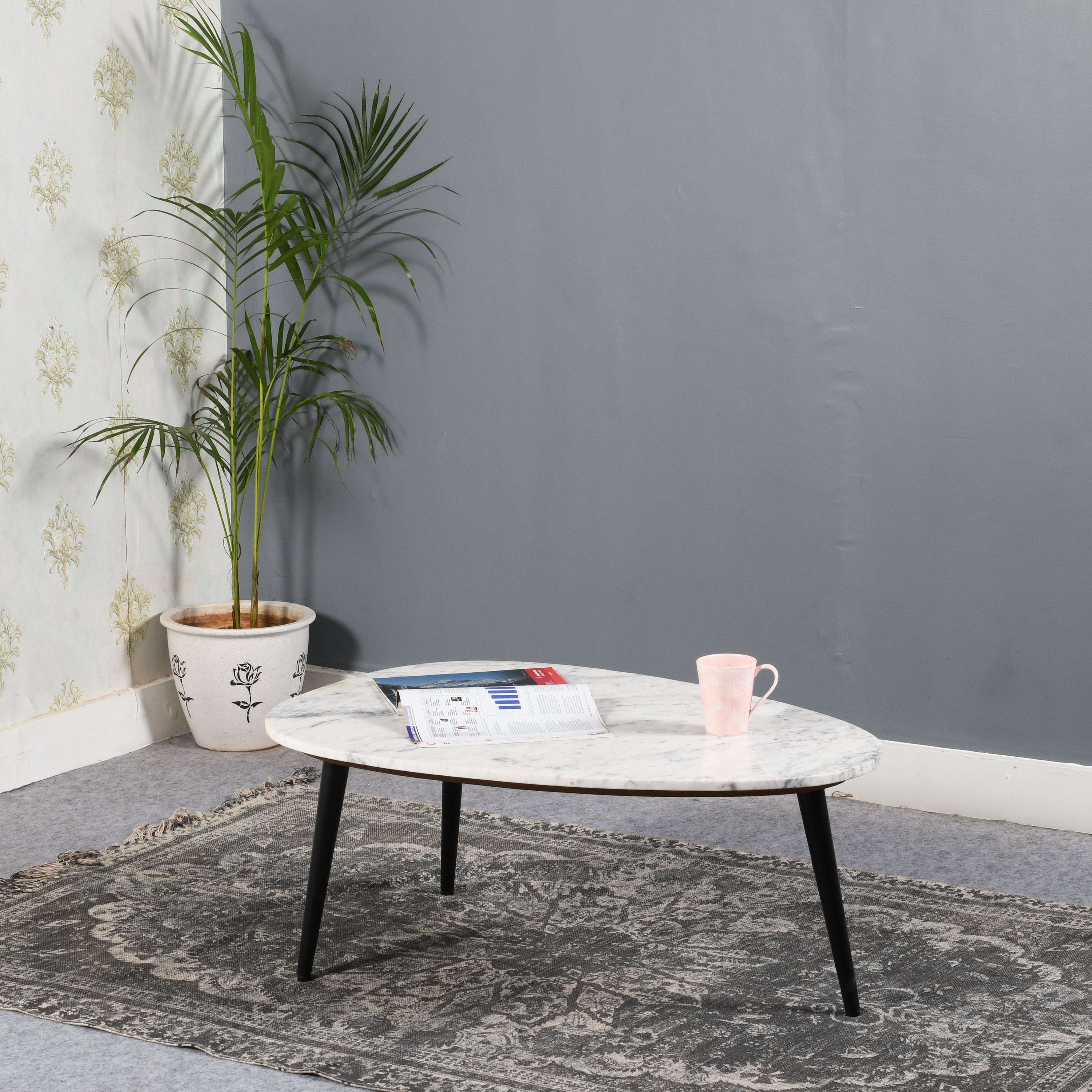 Cardella Coffee Table With White Marble Top & Metal Legs