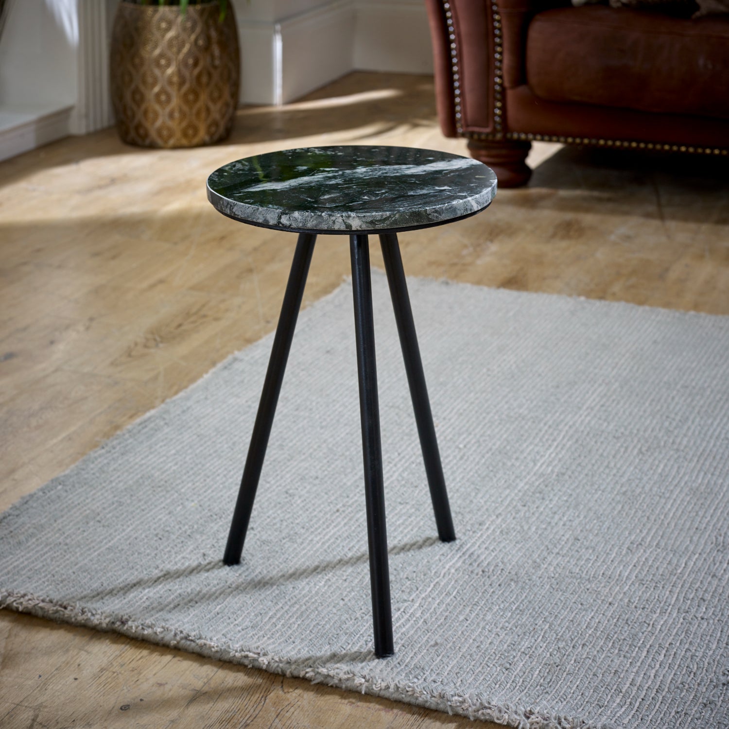 Cardella Side Table With Black Marble Top & Metal Legs