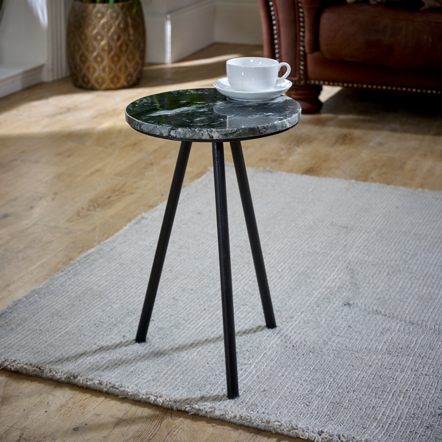 Cardella Side Table With Black Marble Top & Metal Legs