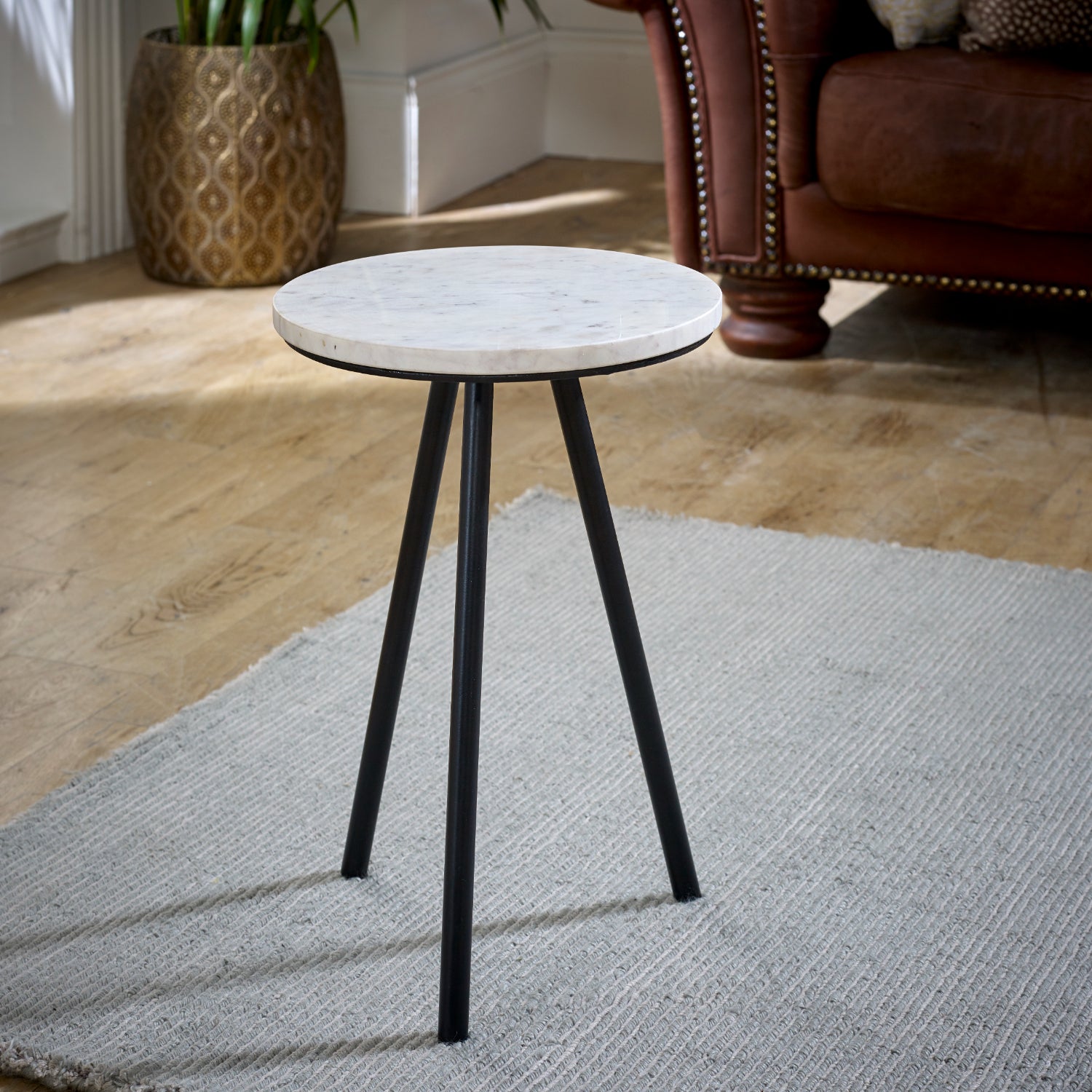 Cardella Side Table With White Marble Top & Metal Legs