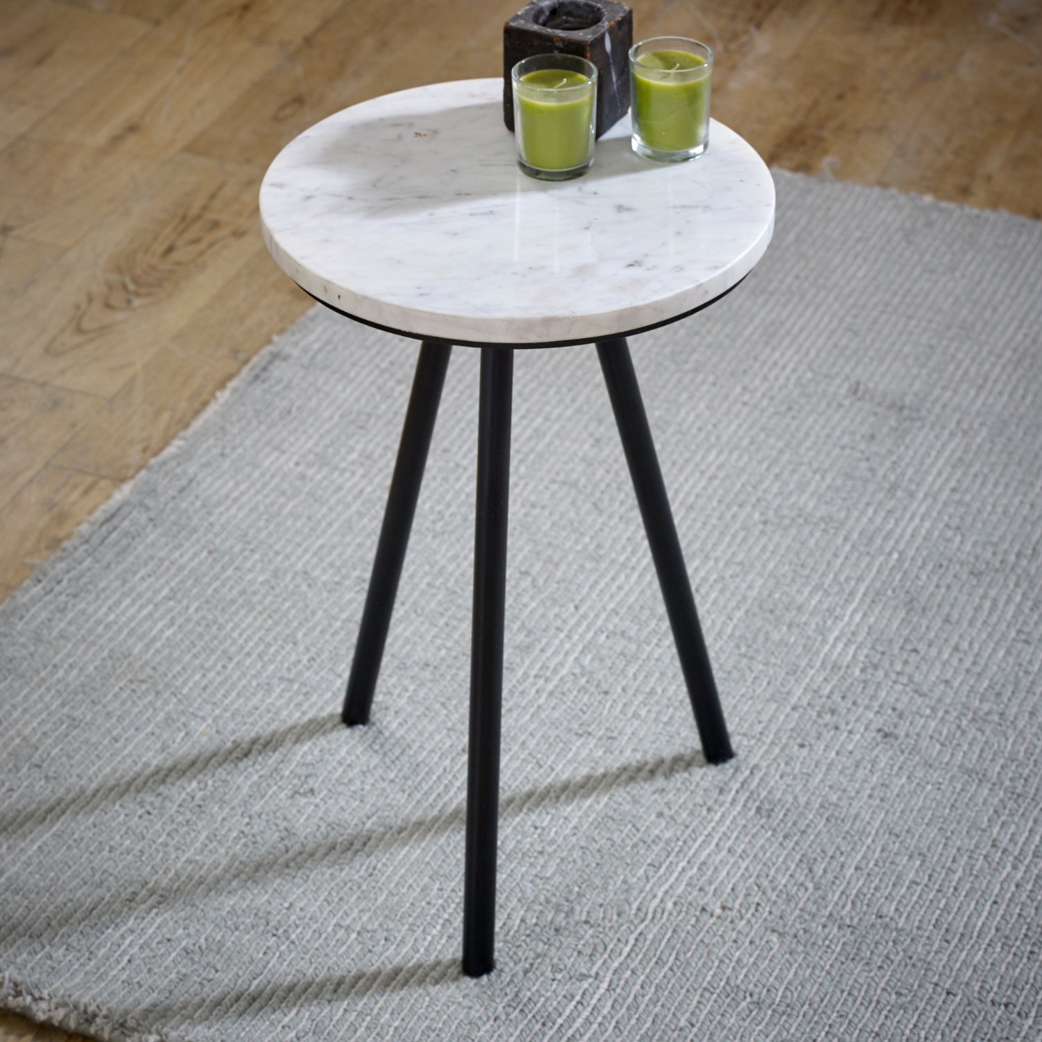 Cardella Side Table With White Marble Top & Metal Legs