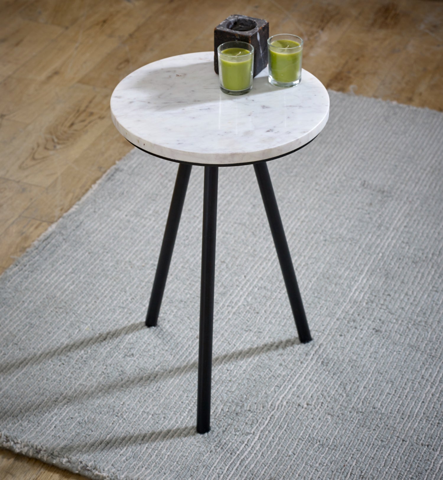 Cardella Side Table With White Marble Top & Metal Legs