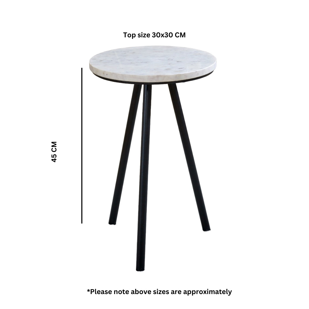 Cardella Side Table With White Marble Top & Metal Legs