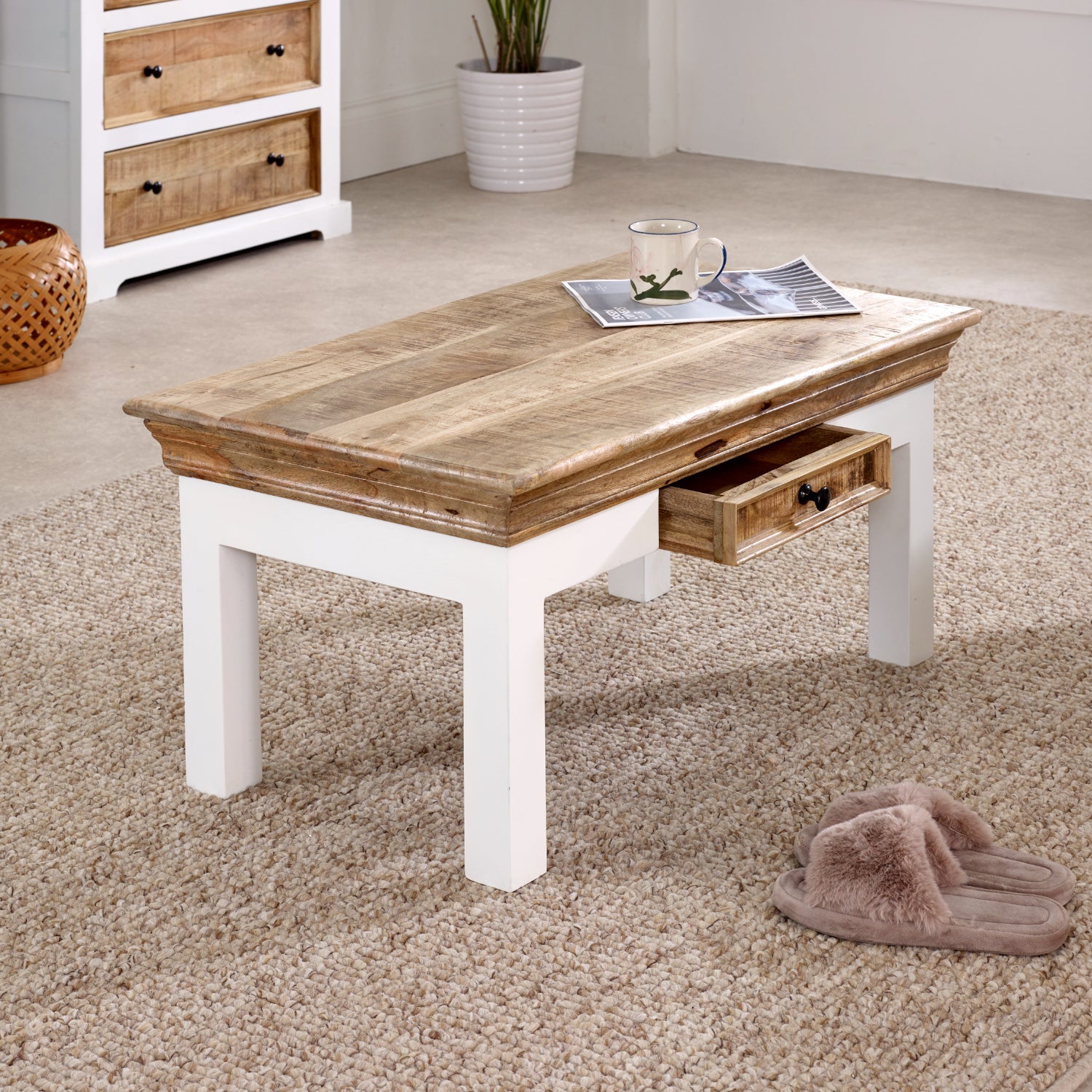 Sorro Coffee Table With Drawer Solid Mango Wood