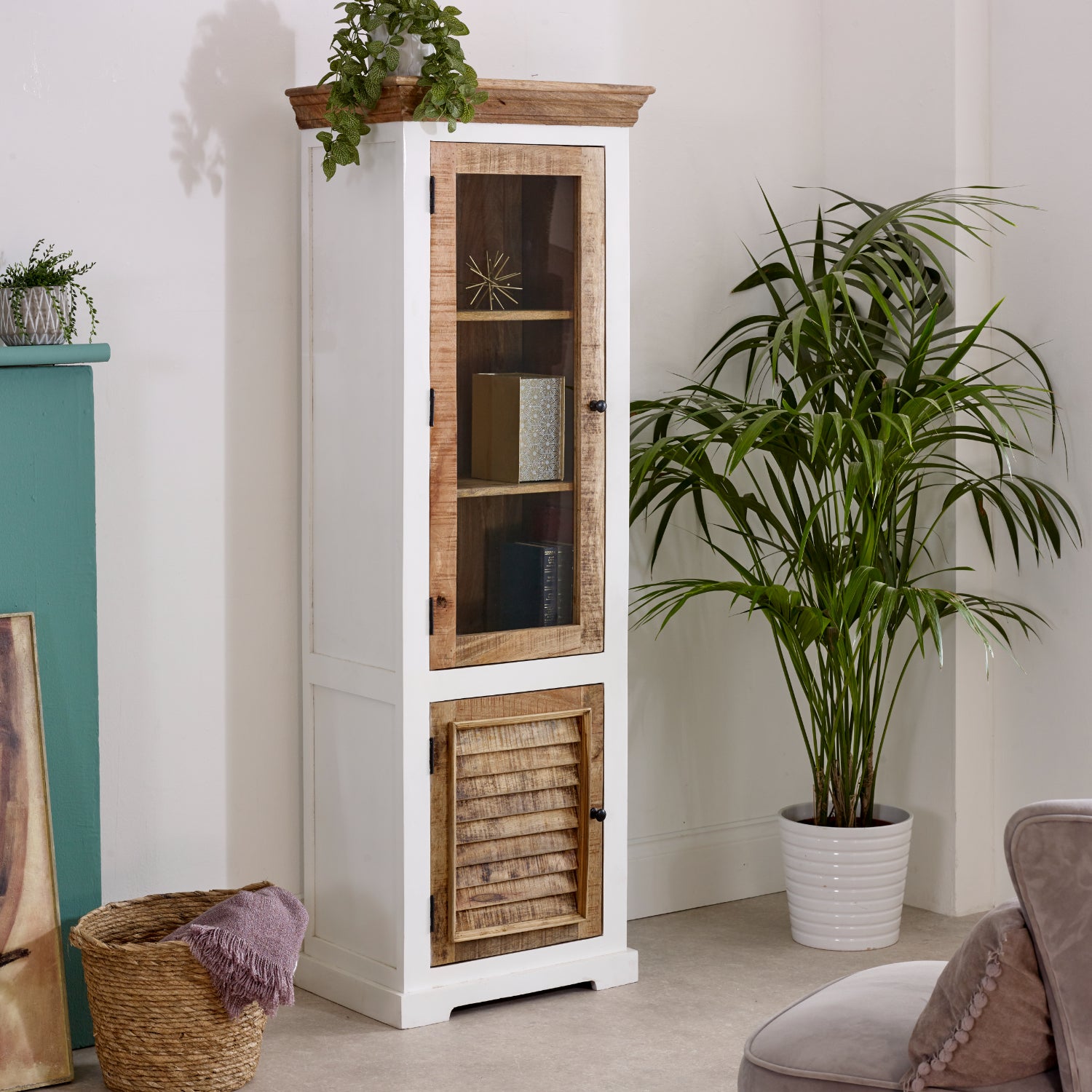 Sorro Wood Bookcase/Display Cabinet - 3 Shelves & 1 Door