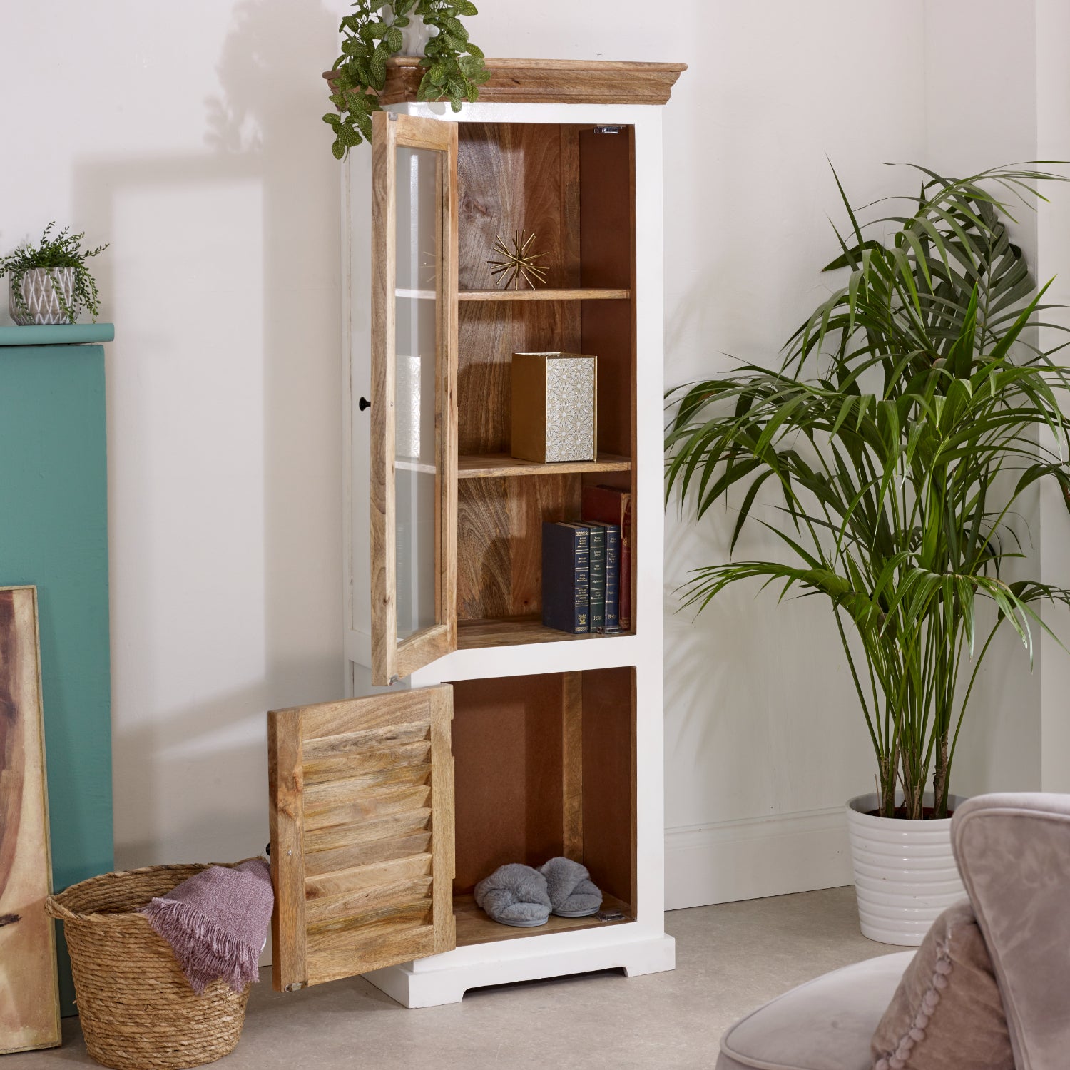 Sorro Wood Bookcase/Display Cabinet - 3 Shelves & 1 Door