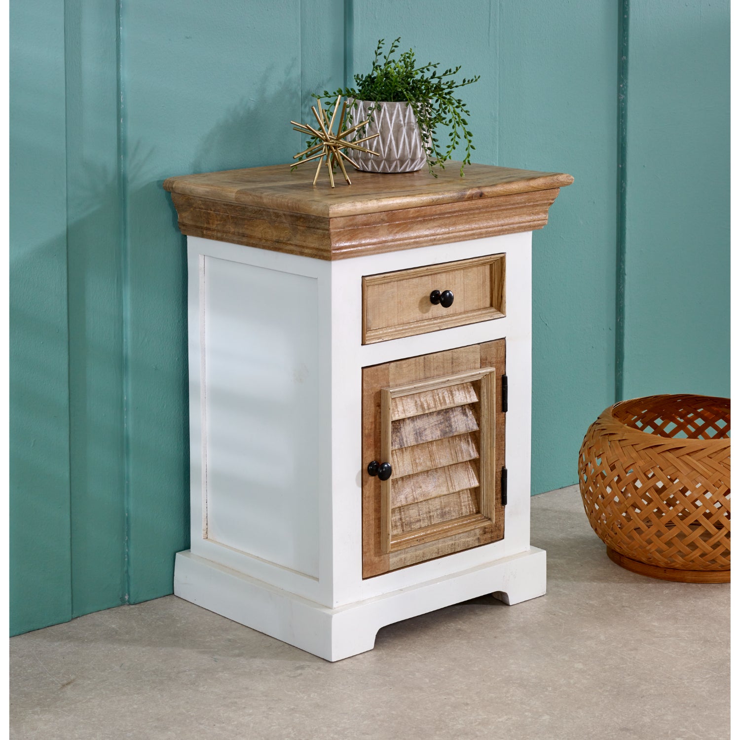 Sorro Solid Mango Wood Bedside Cabinet 1 Drawer + 1 Door