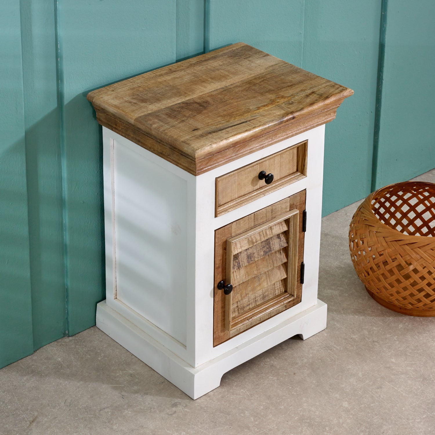 Sorro Solid Mango Wood Bedside Cabinet 1 Drawer + 1 Door