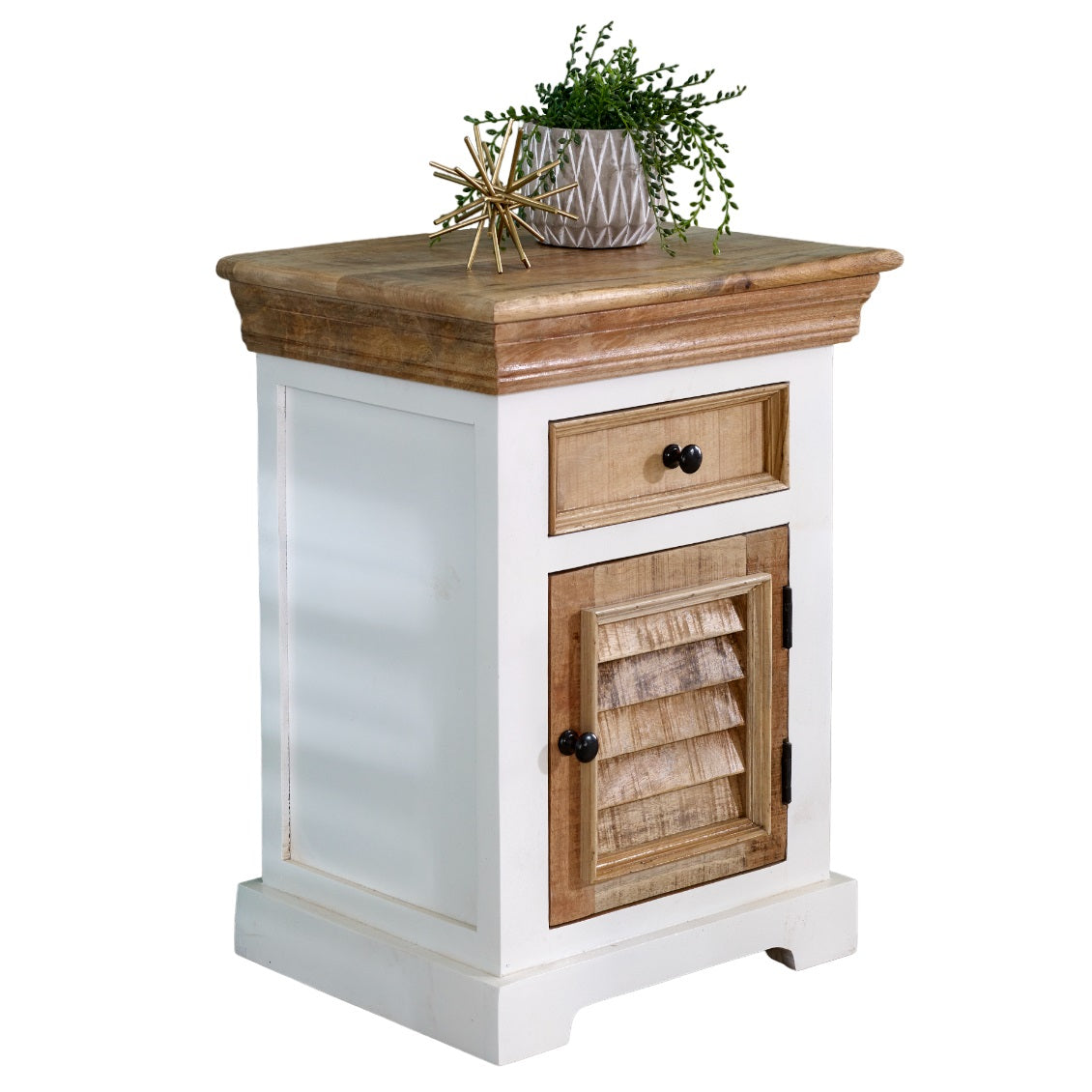Sorro Solid Mango Wood Bedside Cabinet 1 Drawer + 1 Door