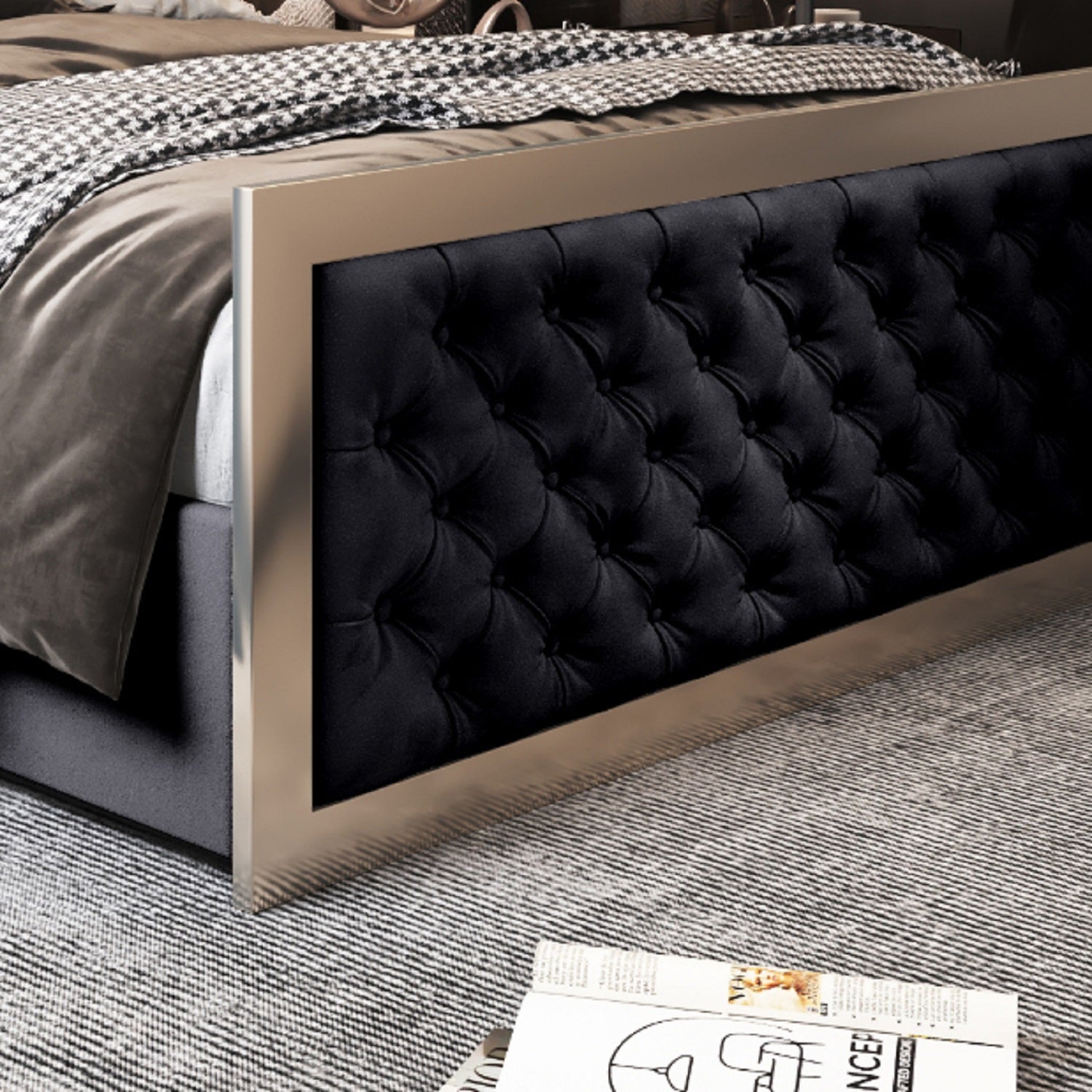 Maddison Upholstered Soft Velvet Metal Bed Frame