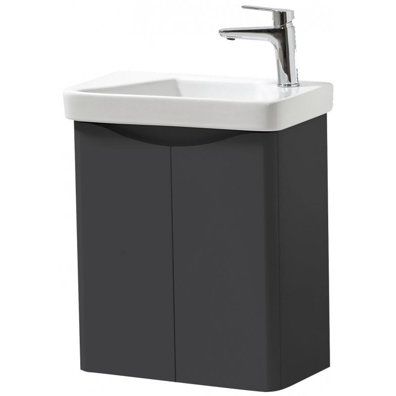 Noah Matt Graphite Wall Mounted 2 Door Cloakroom Unit & Ceramic Basin