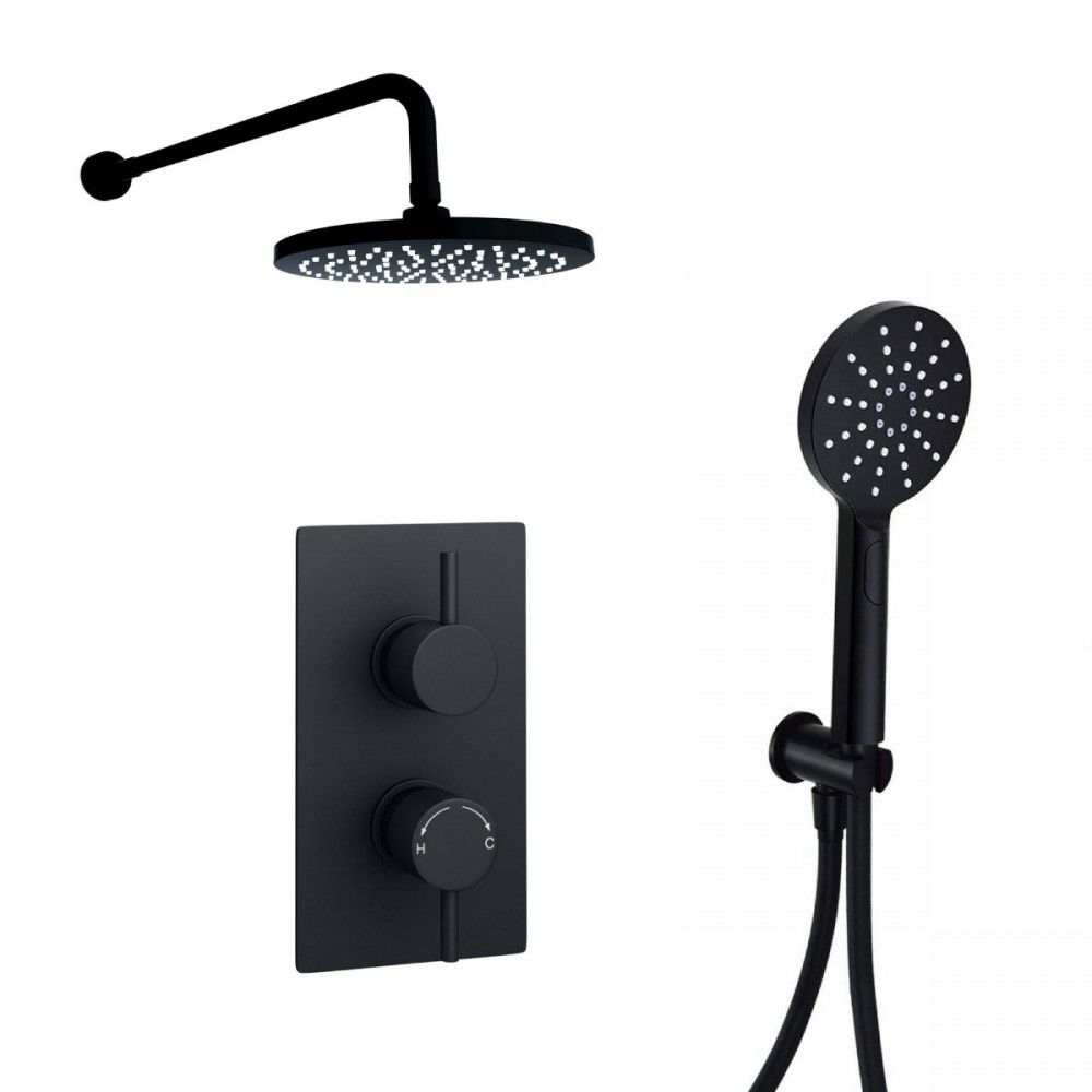 Noir Orb Thermostatic Shower Separate Handshower & Fixed Overhead Drencher