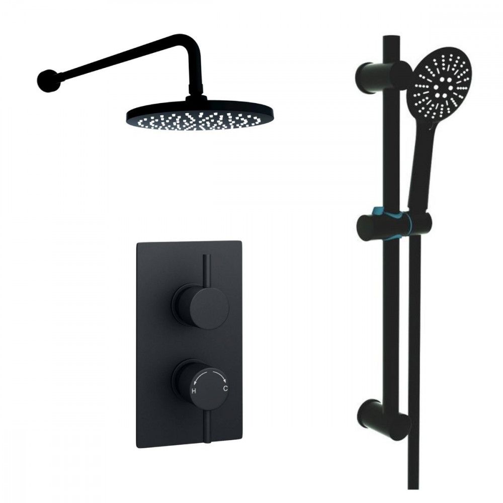 Noir Orb Thermostatic Shower Slide Rail Kit & Fixed Overhead Drencher